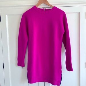 MILLY Pink Wool Sweater Dress w/exposed zippers and leather trim. Size: S